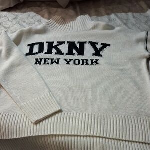 DKNY Cream Sweater with Black Lettering
